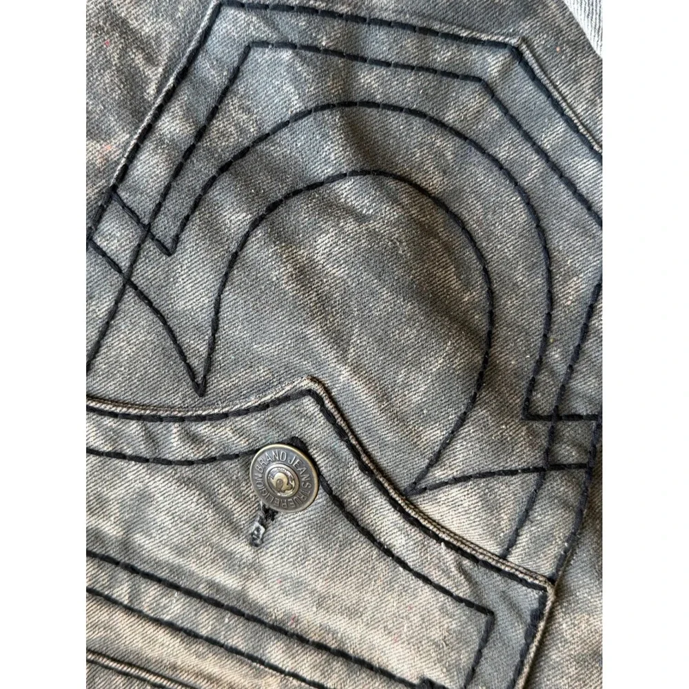 True Religion Joey Mens Gray Acid Wash Black Triple Stitch Jeans Size 40x33 USA